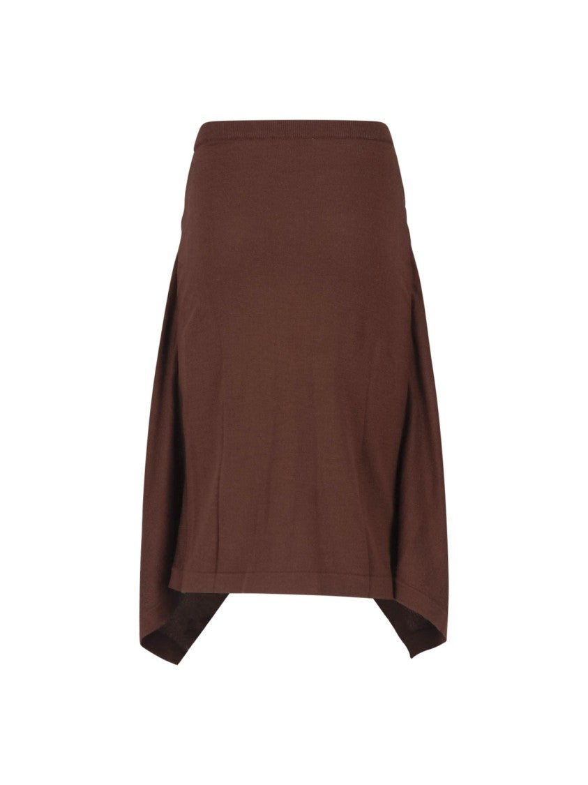 Lemaire Brown Asymmetric Button Wool-Blend Midi Skirt
