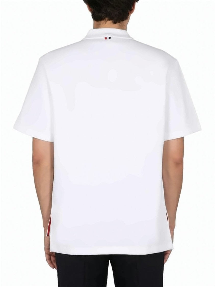 Thom Browne Relaxed-Fit White Polo Shirt With Striped Chest Pocket