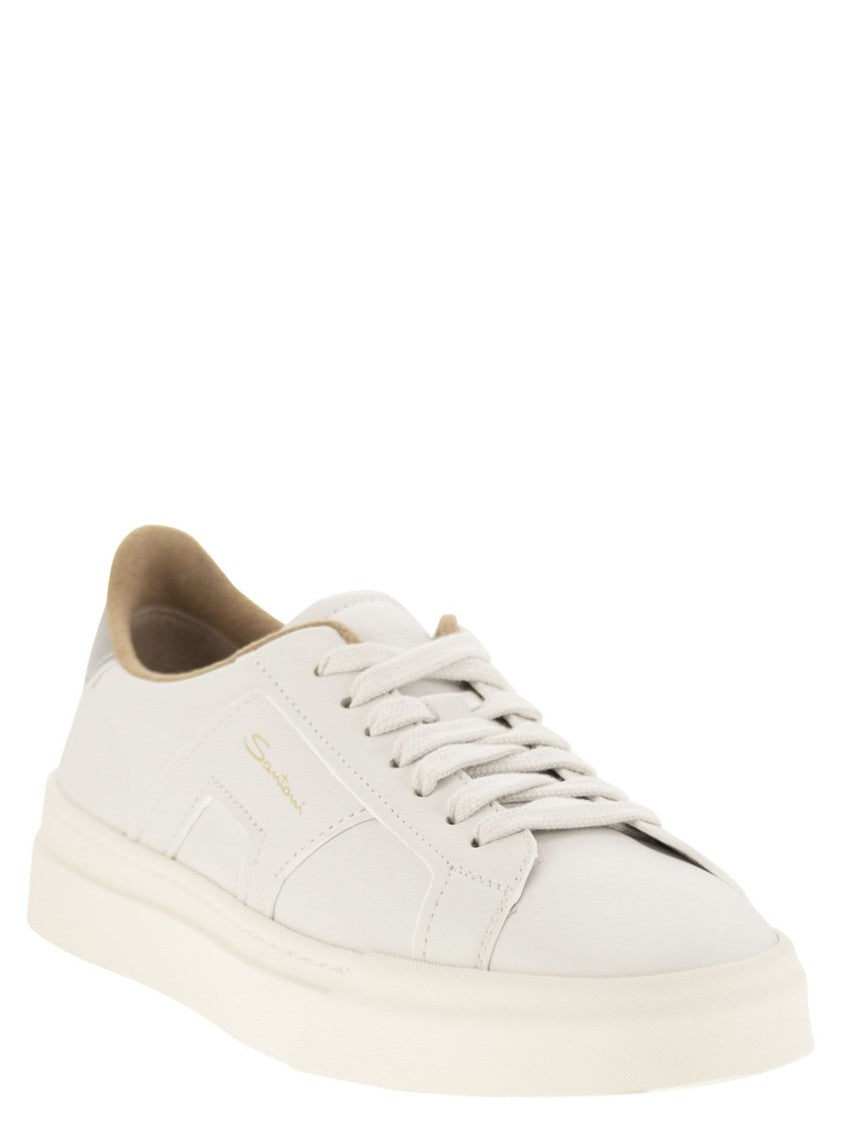 Santoni Tumbled Leather Double Buckle Trainer