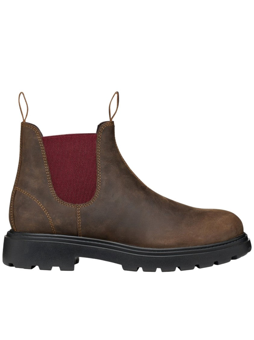 Geox Ankle-High Boots With Burgundy Elastic Panels And Rugged Sole