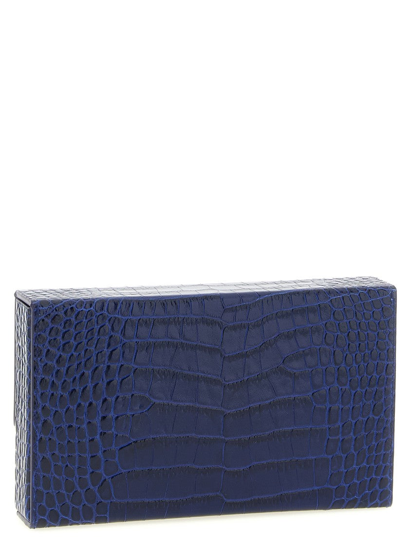 Tom Ford Python Print Leather Clutch With Snap Closure And Removable Mirror