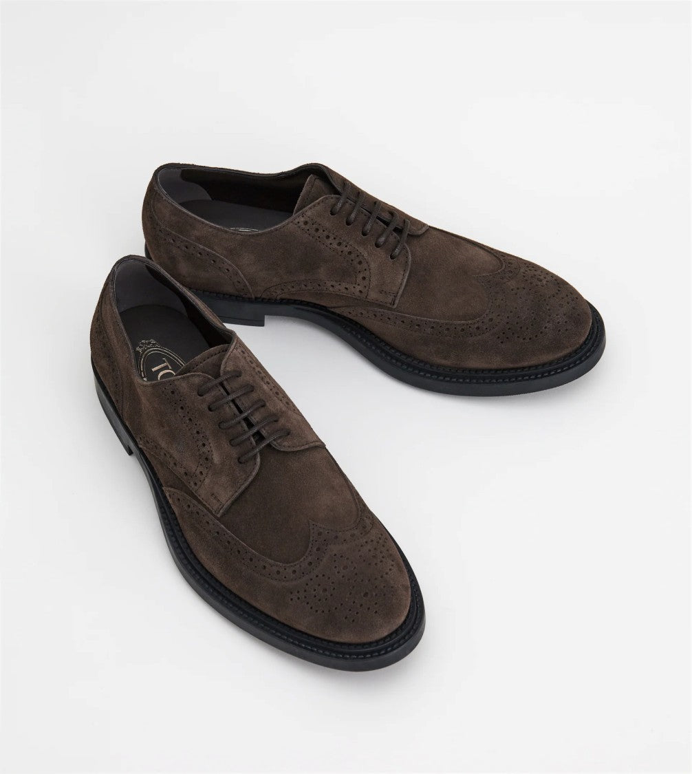Tod's Lace-Up Wingtip Shoes In Suede