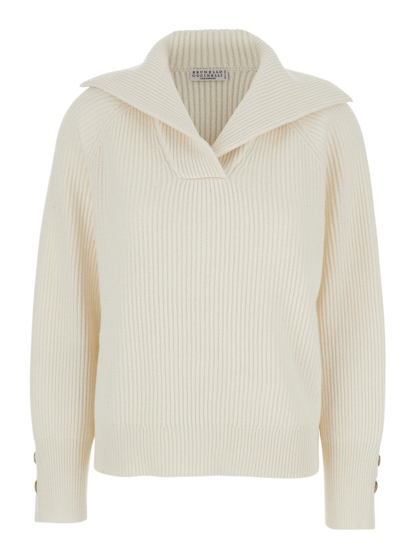 Brunello Cucinelli Deep V-Neck Sweater With Wide Collar