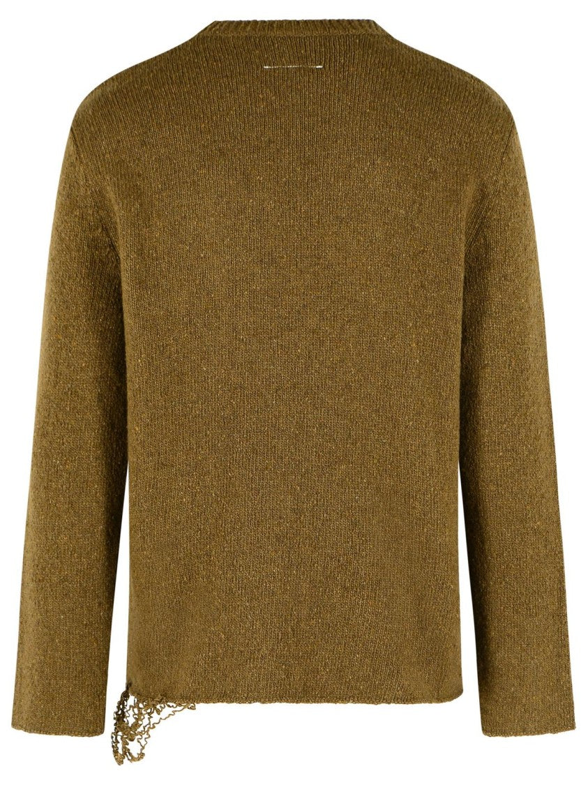 Mm6 By Maison Margiela Green Ribbed Crewneck Wool-Blend Sweater