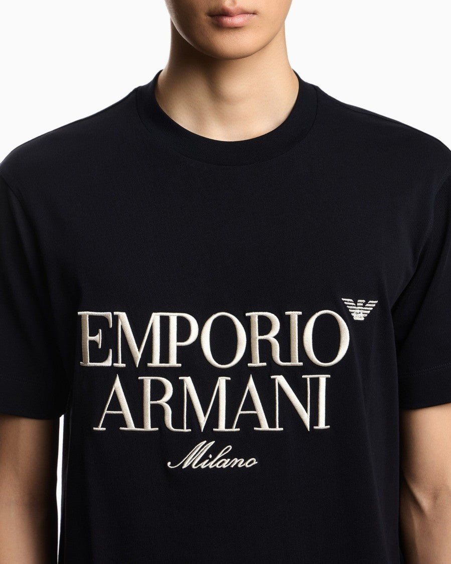 Emporio Armani Regular Fit Heavyweight Jersey T-Shirt With Embossed Logo