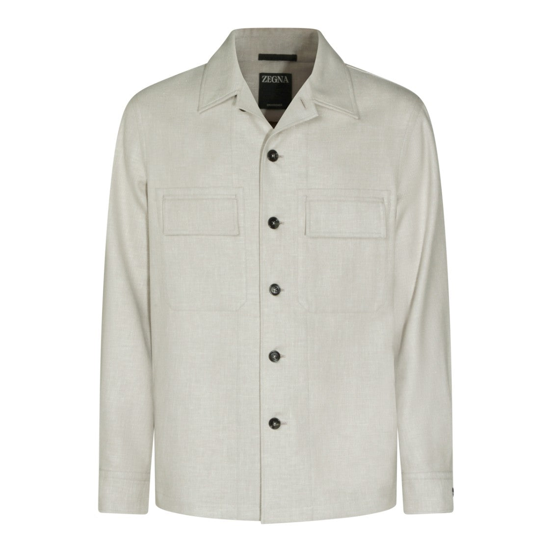 Zegna Sand Linen Casual Jacket With Classic Shirt Collar