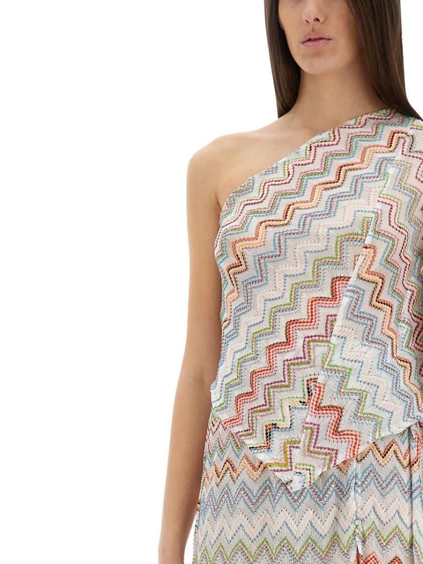 Missoni One-Shoulder Top With 3D Lamé Zig Zags