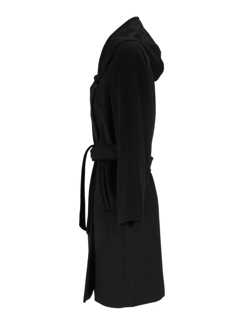 Max Mara Black Newmang Flared Sleeve Belted Coat