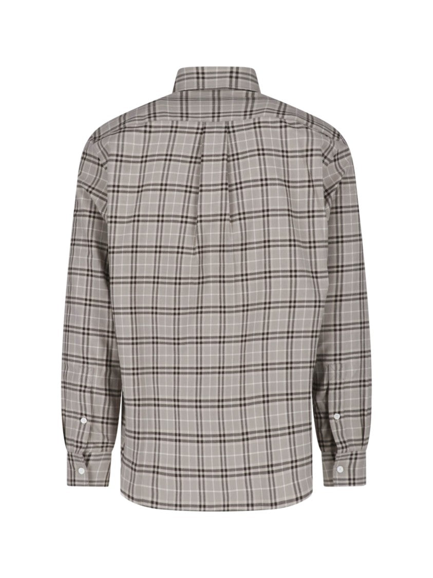Burberry Grey Checkered Cotton Burberry Shirt With Button-Down Collar