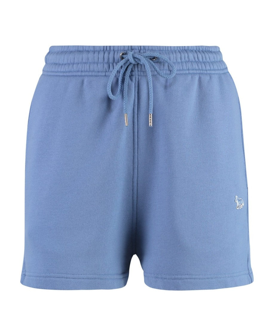 Maison Kitsuné Relaxed Fit Blue Cotton Shorts With Embroidered Logo