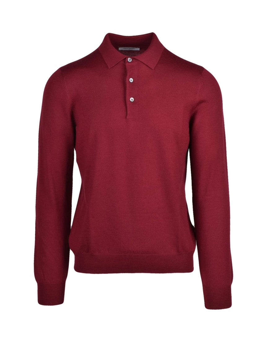 Gran Sasso Virgin Wool Polo Knit With Classic Collar And Ribbed Cuffs
