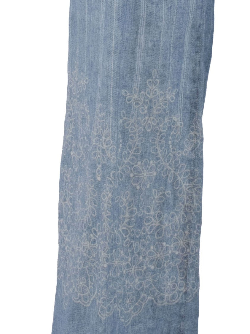 Ermanno Scervino Wide-Leg Linen Pants With Floral Hem Embroidery