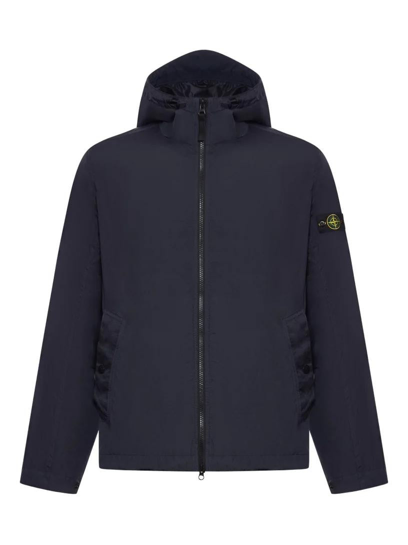 Stone Island Hooded Black Jacket With Front Zipper