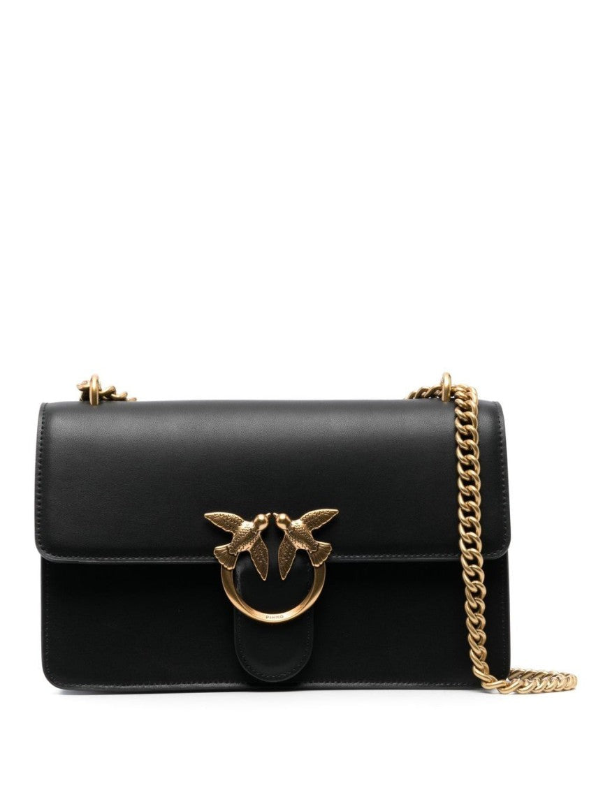 Pinko Structured Black Shoulder Bag With Distinctive Gold-Tone Clasp
