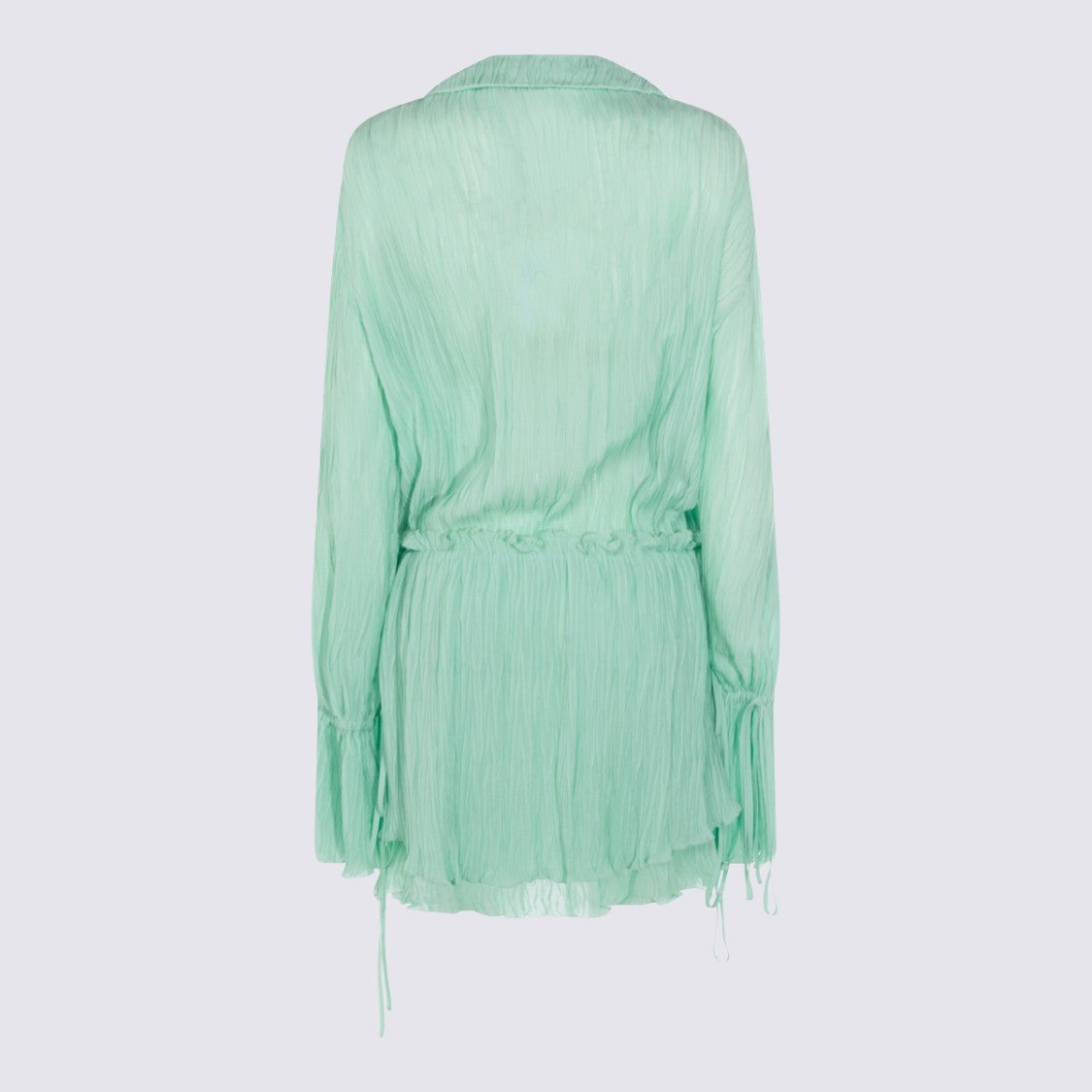 Blumarine Pleated V-Neck Mini Dress With Lace Trim