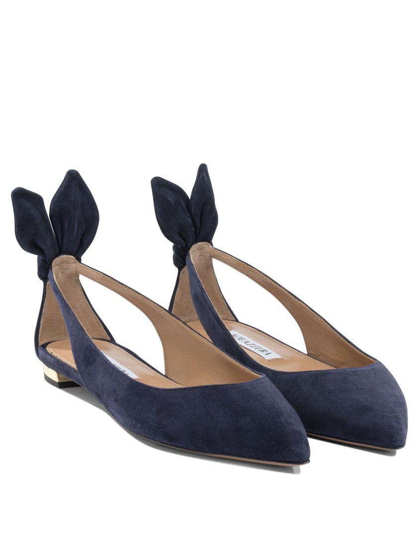 Aquazzura Bow Tie Ballet Flats With Velvet Cut-Out Design