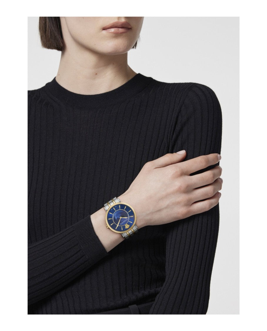 Versace V-Eternal Bracelet Watch With Blue Guilloche Dial