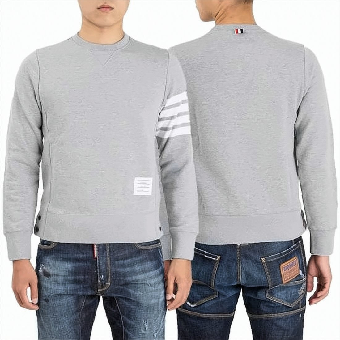 Thom Browne Crew Neck Sweatshirt With Horizontal Stripe Detail