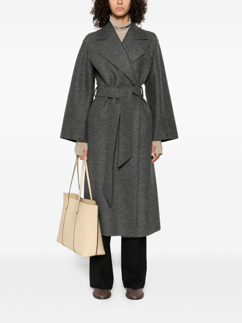 Harris Wharf London Mid-Length Grey Wool Wrap Coat