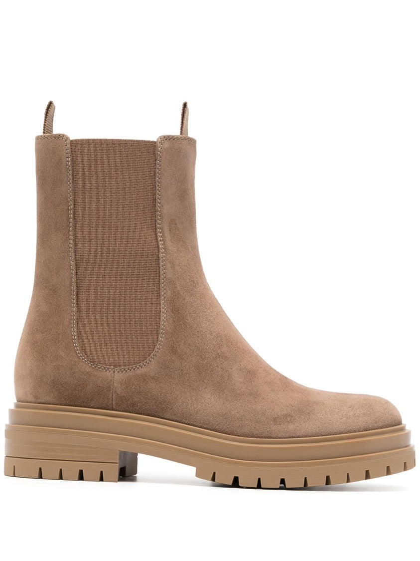 Gianvito Rossi Ankle-High Suede Boots With Elastic Sides And Rugged Sole