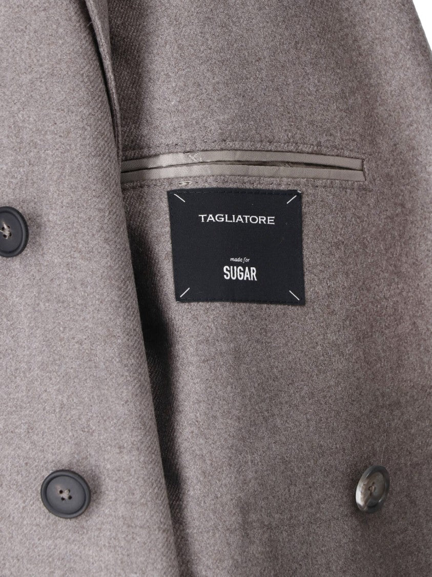 Tagliatore Taupe Virgin Wool Double-Breasted Blazer With Peak Lapel