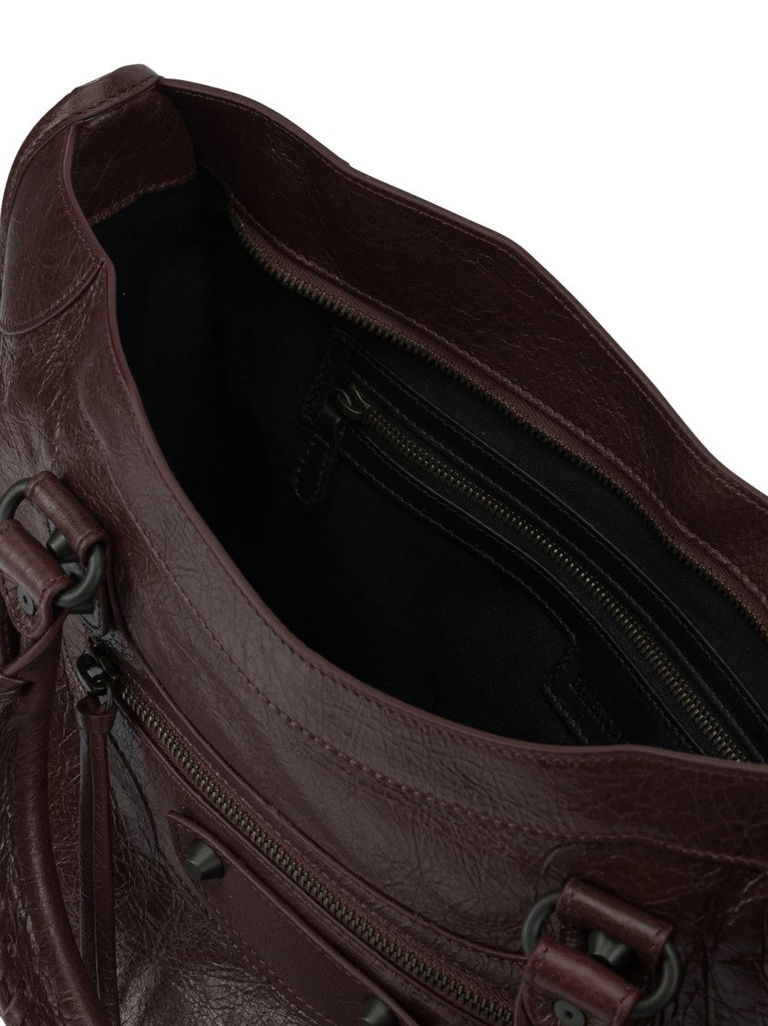 Balenciaga Bordeaux Textured Leather Shoulder Bag With Hand-Woven Handles