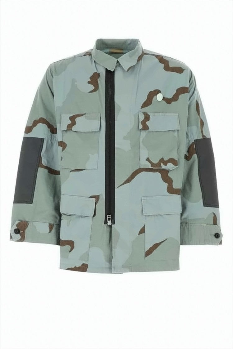 Oamc Cropped Camouflage Jacket With Contrasting Elbow Patches