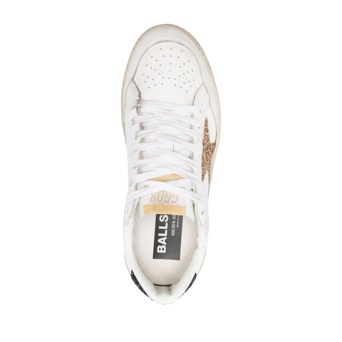 Golden Goose Ballstar White Distressed Glitter Star Leather Sneakers