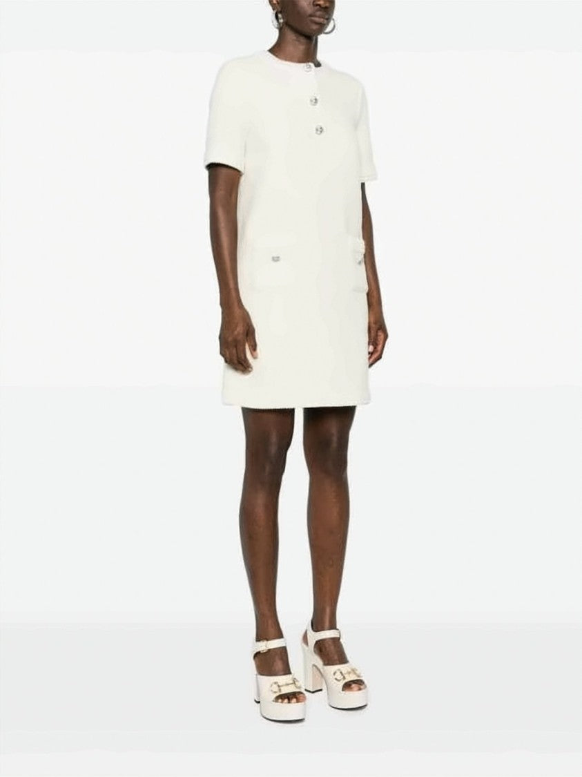 Gucci Textured Wool Blend Midi Dress With Buttoned Placket