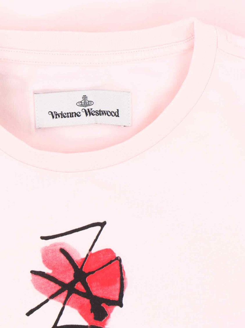Vivienne Westwood Classic Pink Tee With Drawn Orb Logo