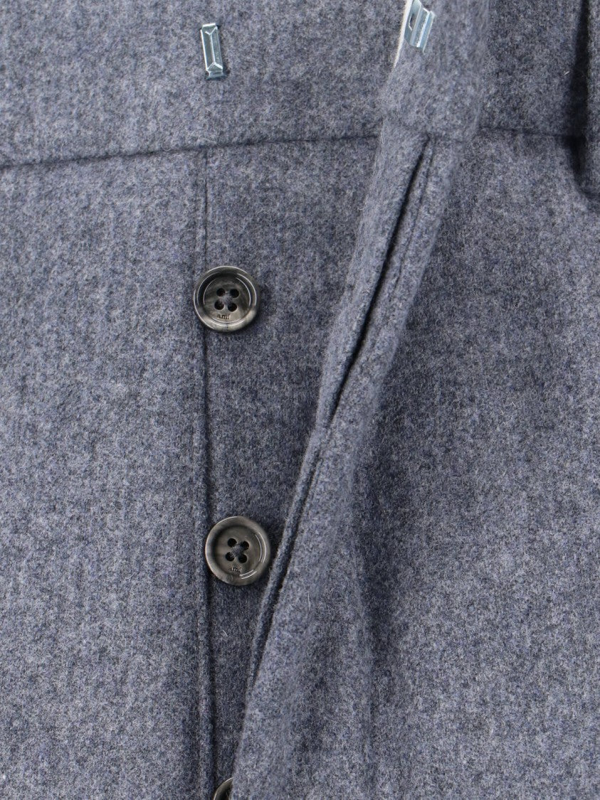 Ami Light Grey Tailored Virgin Wool Trousers
