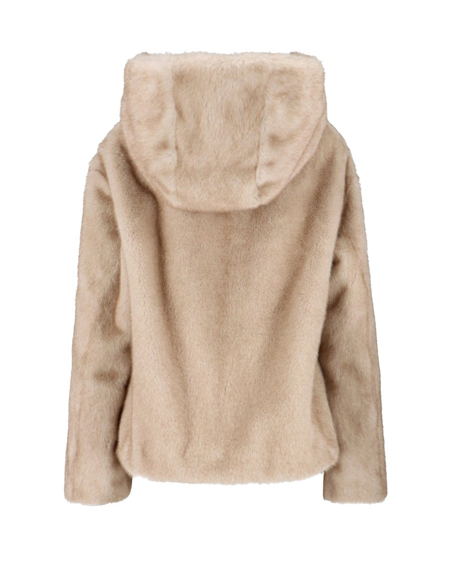 P.A.R.O.S.H. Faux Fur Hooded Jacket With Wide Sleeves And Cropped Silhouette