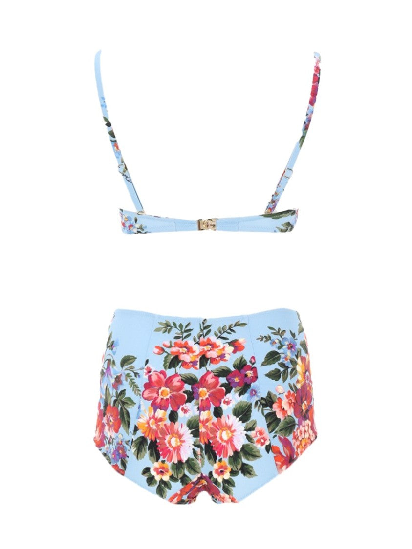 Dolce & Gabbana Light Blue Polyamide Floral Swimsuit