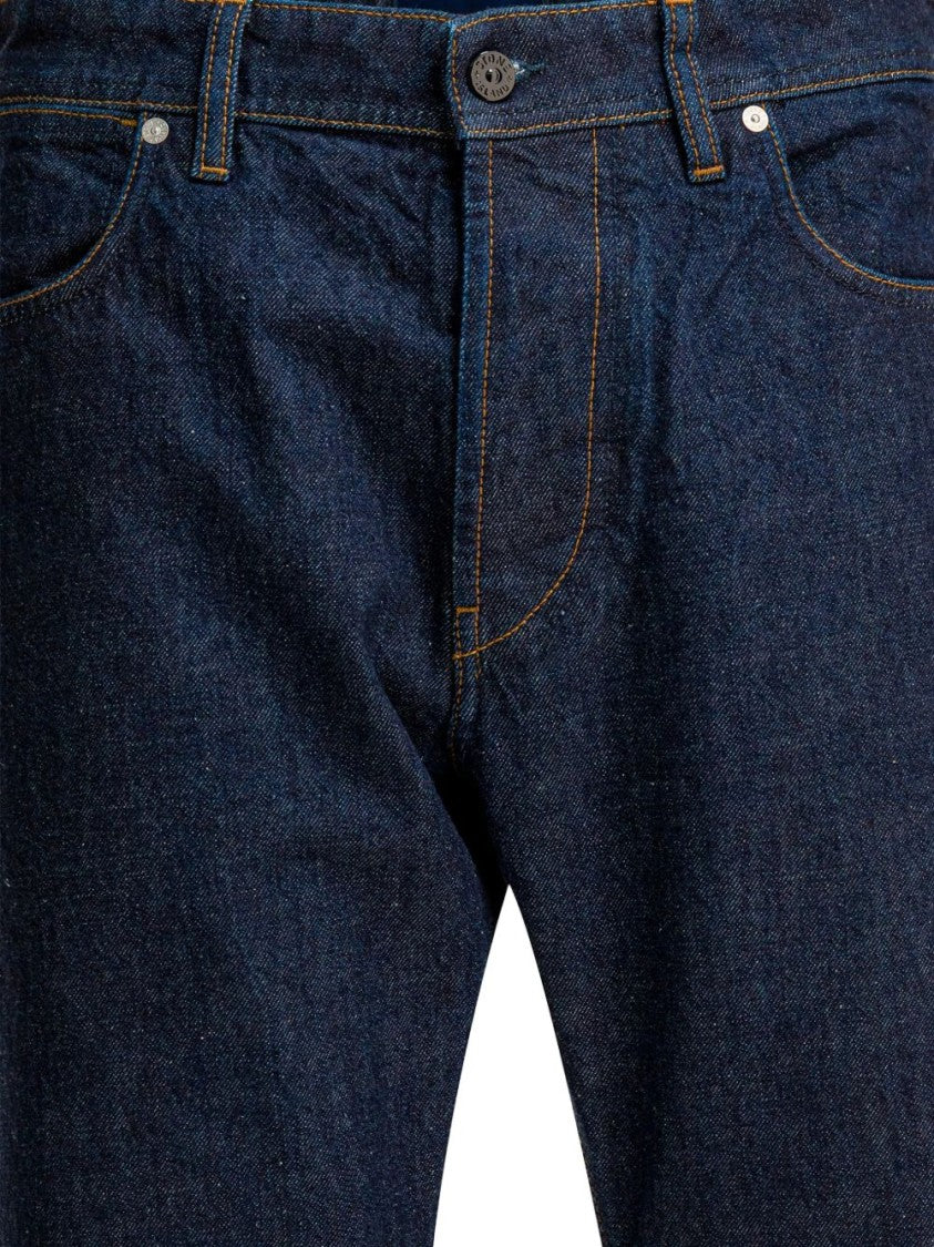 Stone Island Indigo Cotton Denim Contrast Stitching Trousers