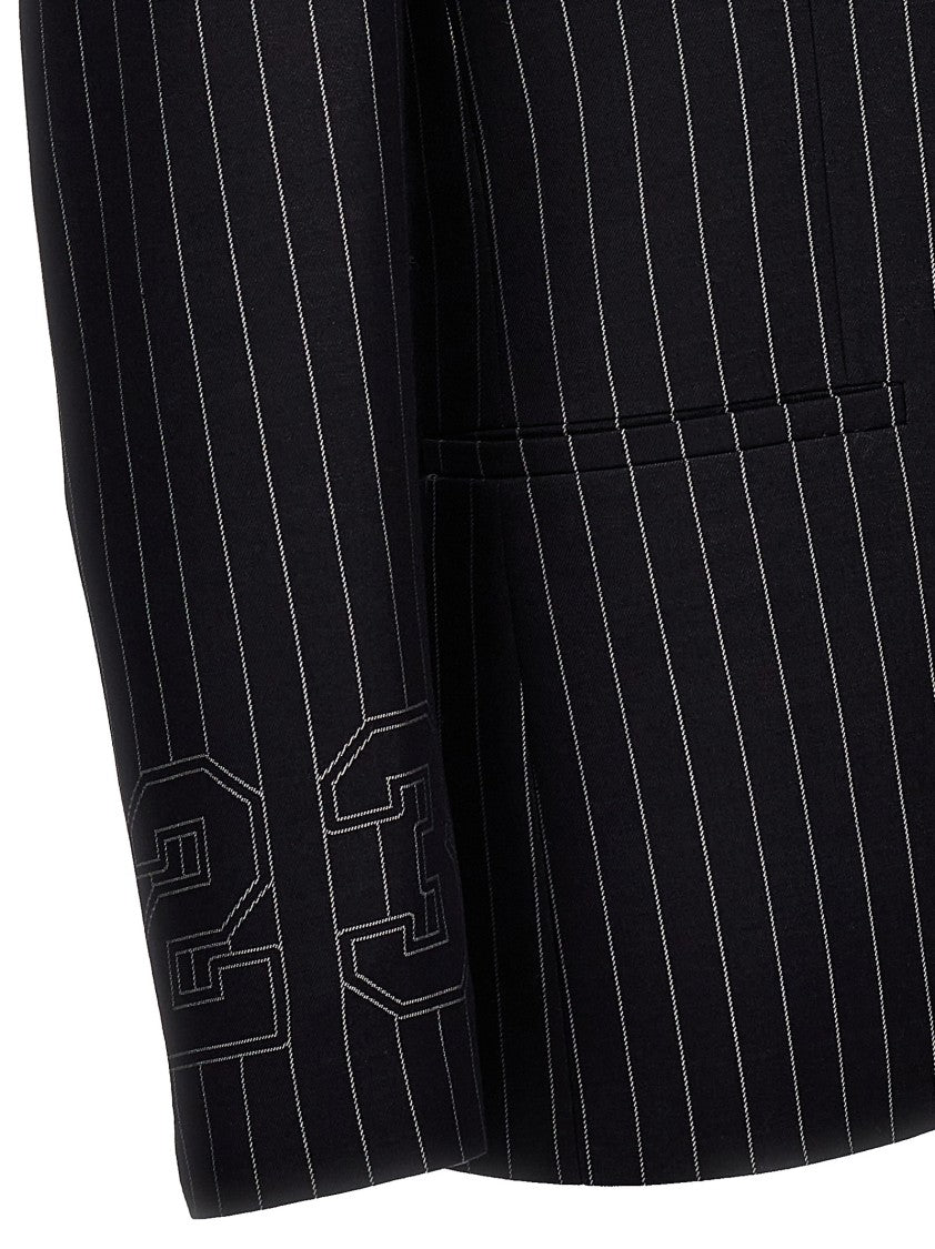 Off-White Pinstripe Pattern Wool Blend Blazer