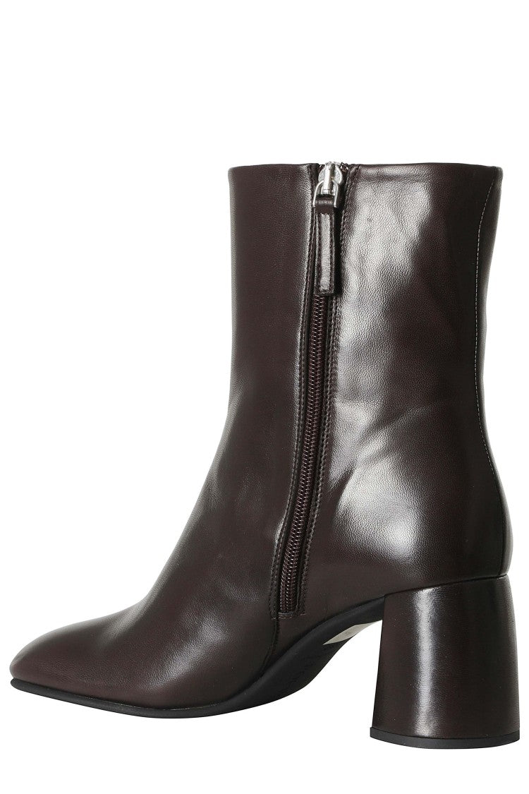 Poeve Glossy Leather Ankle Boots With Side Zipper And Elegant Block Heel