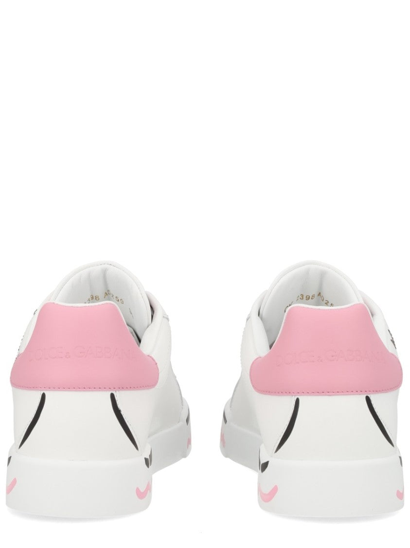 Dolce & Gabbana White Portofino Initials Heart Leather Sneakers