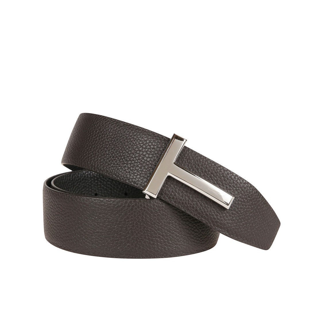 Tom Ford Textured Leather Belt With Silver Buckle
