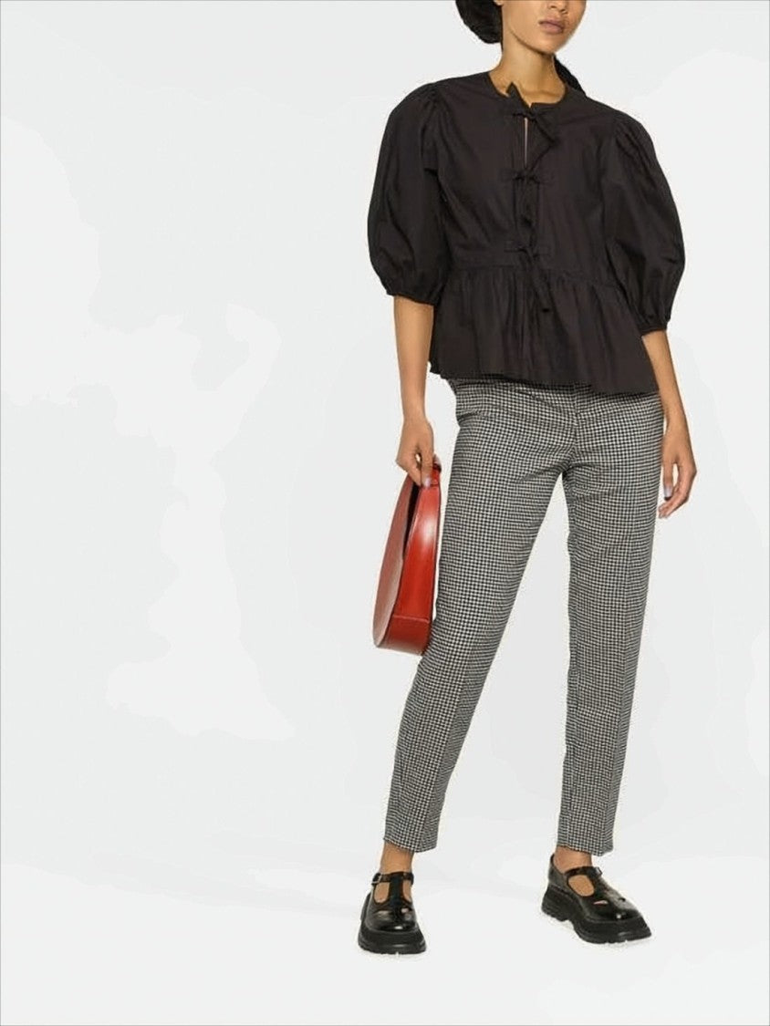 Ganni Black Blouse With Round Neckline