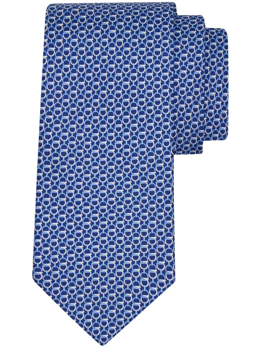 Ferragamo Geometric Pattern Tie In Blue With Smooth Texture