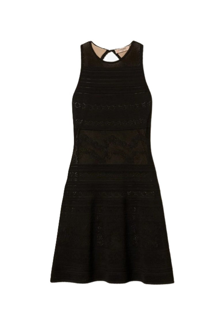 Twin-Set Intricately Knit Black Sleeveless Mini Dress