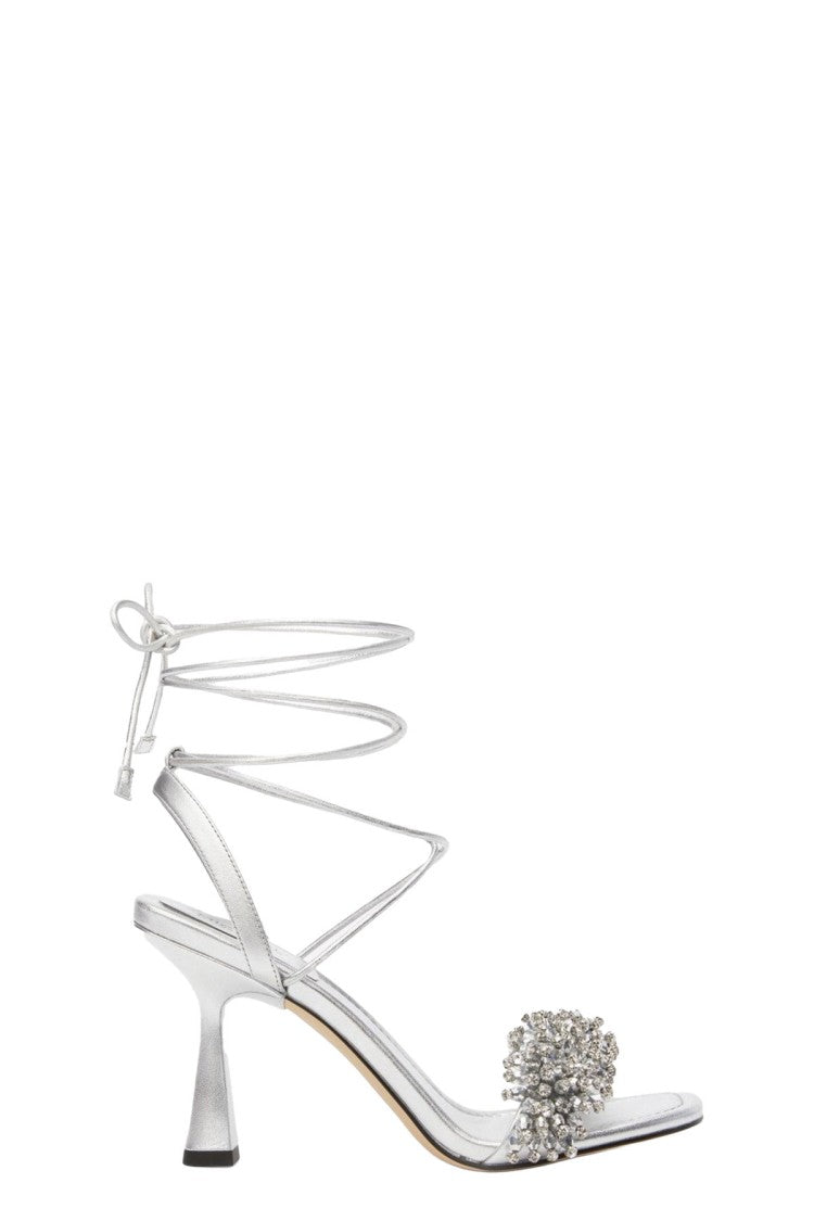 Michael Kors Silver Leather Crystal-Embellished Sandal
