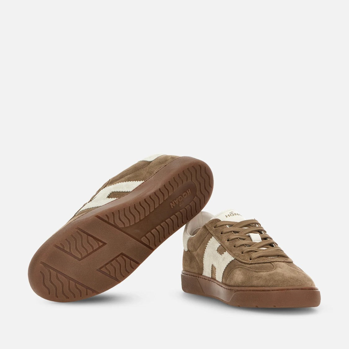 Hogan Lace-Up Brown Sneakers With Contrasting White Accents