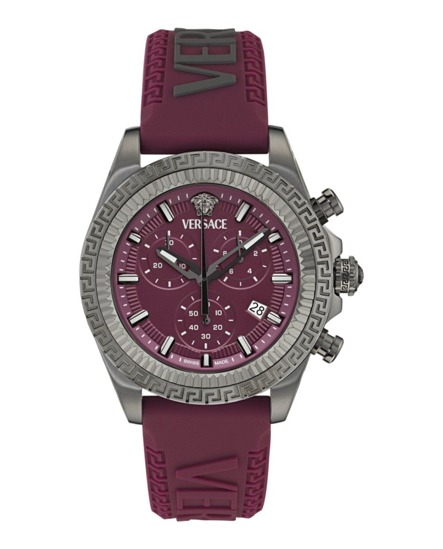 Versace Fornax Chronograph Watch With Burgundy Silicone Strap