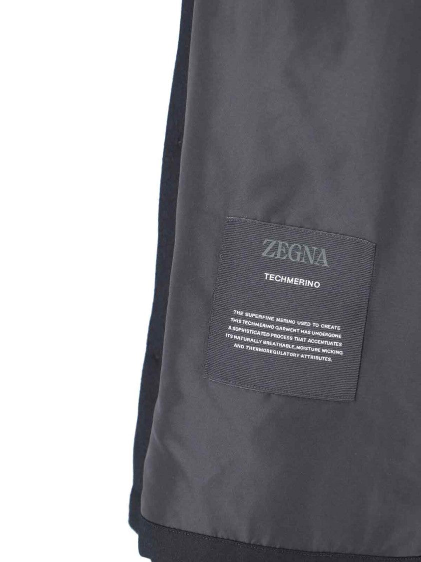 Zegna Techmerino Black Shirt With Classic Collar And Tailored Fit