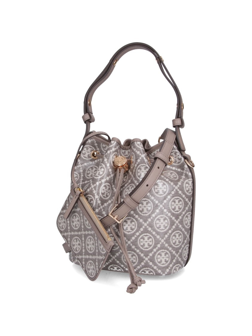 Tory Burch Bucket-Style Handbag With Geometric Pattern And Gold-Tone Accents