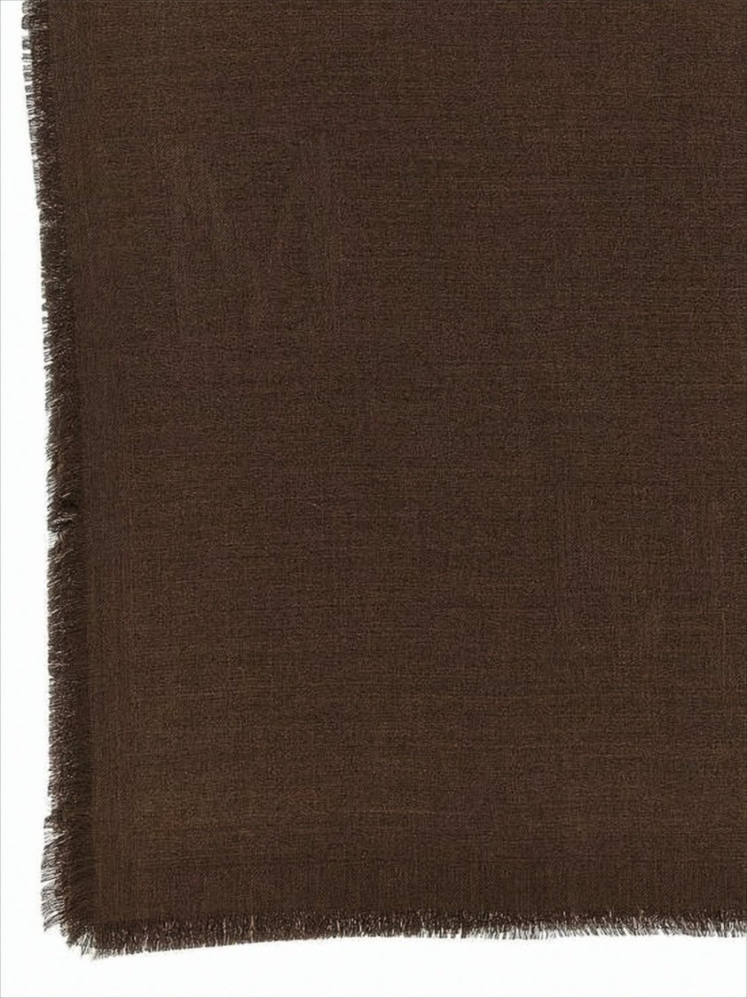 Max Mara Rectangular Brown Wool-Silk Blend Scarf