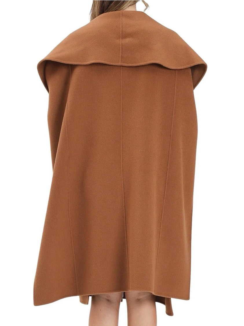 Elisabetta Franchi Belted Beige Wool Cape With Wide Collar And Tailored Design