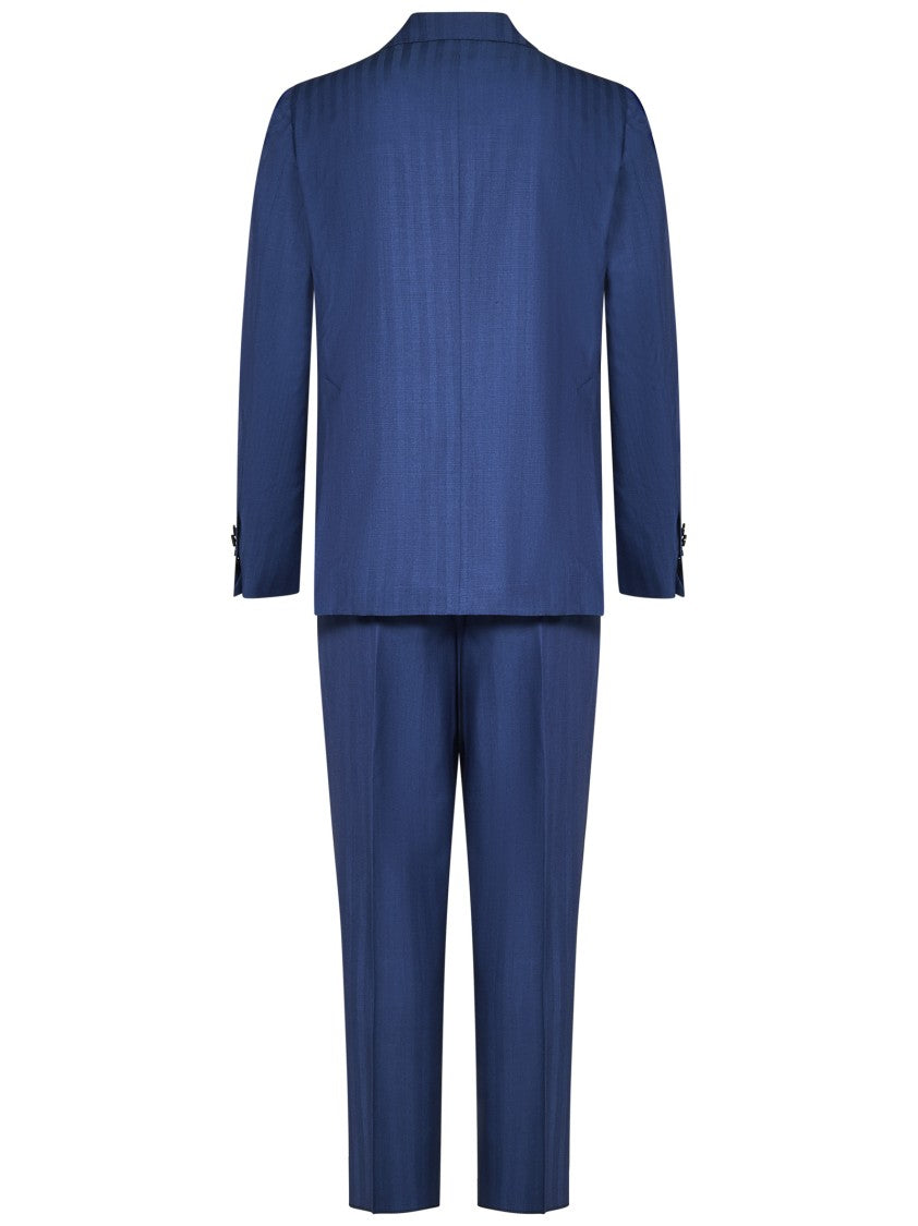 Franzese Collection Double-Breasted Royal Blue Herringbone Suit