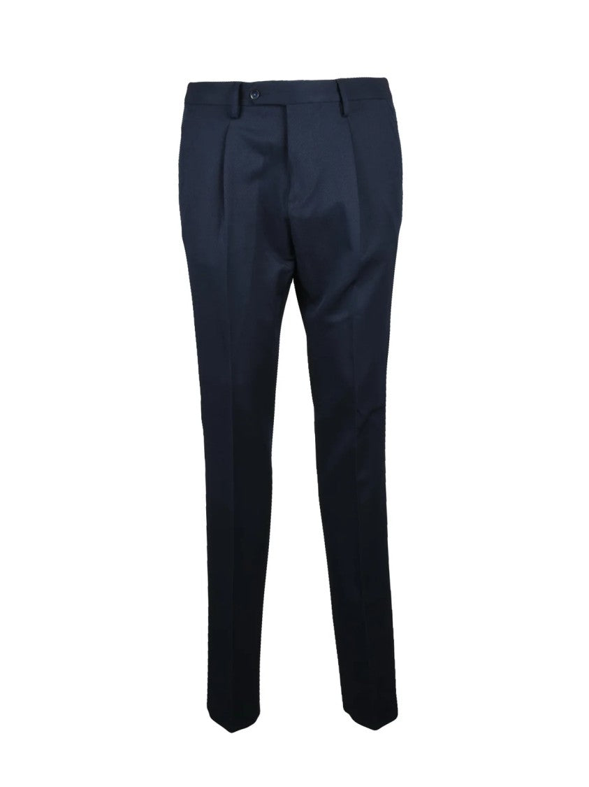 Berry & Brian Tailored Blue Stretch Trousers With Flat Front Design